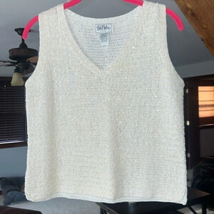 Bob Mackie Studio Sleeveless Shell, Shimmery Sequin Metallic, Size Small